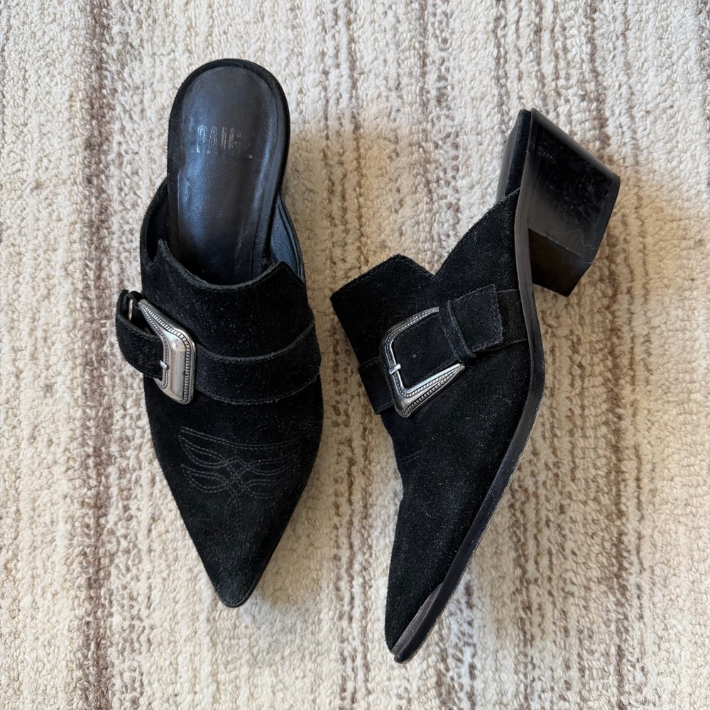 Black Suede Women's Mules with Buckle